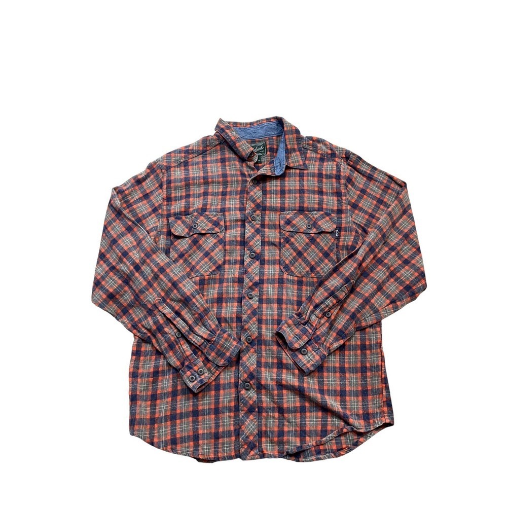 Woolrich Plaid Flannel Shirt‎ Mens L Orange Blue Gray Long Sleeve Button Up